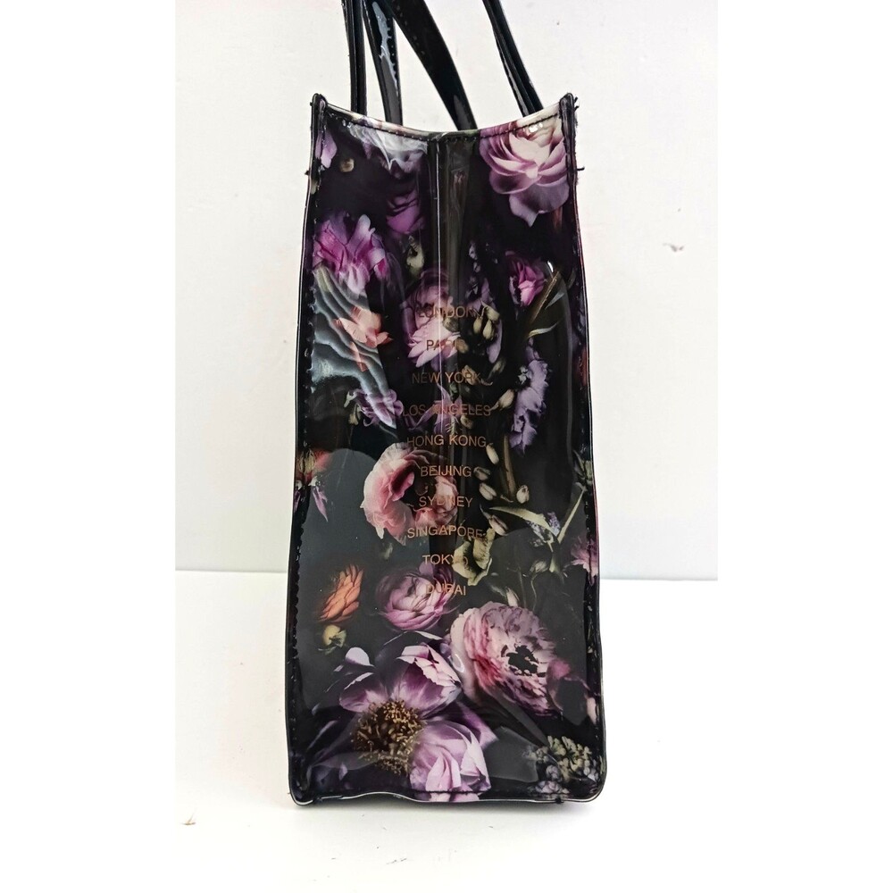 Ted Baker London Small Tote Bag Blk Floral Print Glossy PVC 10X4X9 - Picture 6 of 13